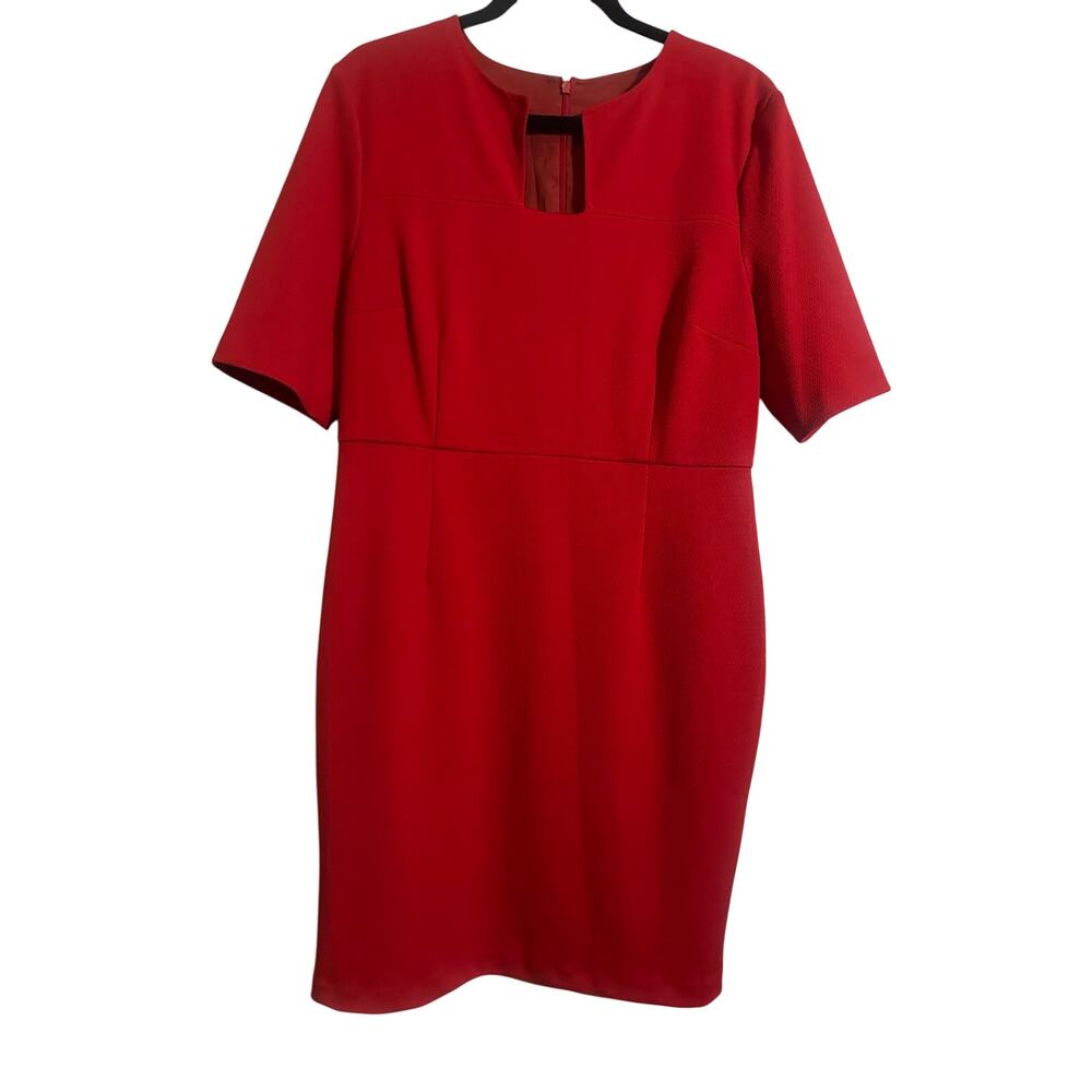 Trina Turk Red Sheath Dress Size 14 Keyhole Bell Sleeve NWT